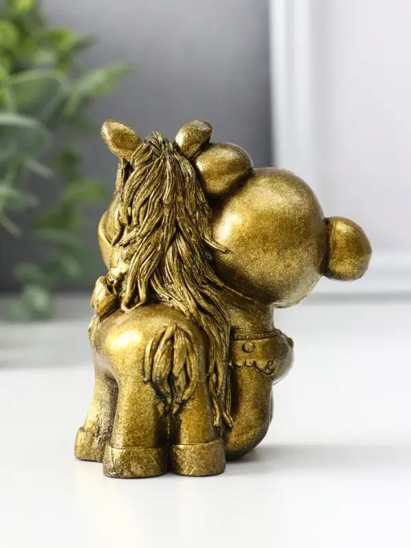 Фигура «Мишка с лошадкой», 8.5×7×6 см, золото