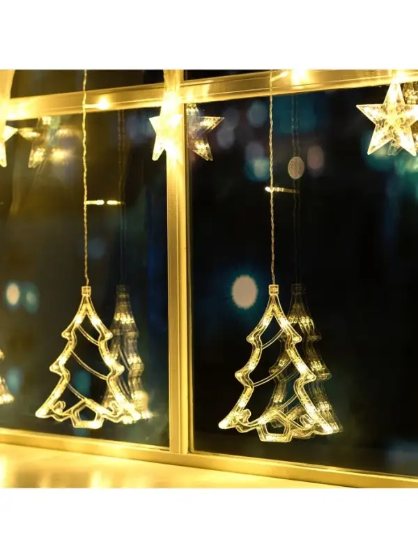 Гирлянда &laquo;Бахрома&raquo; 2.4&times;0.9 м с насадками &laquo;Ёлки&raquo;, IP20, прозрачная нить, 138 LED, свечение тёплое белое, 8 режимов, 220 В