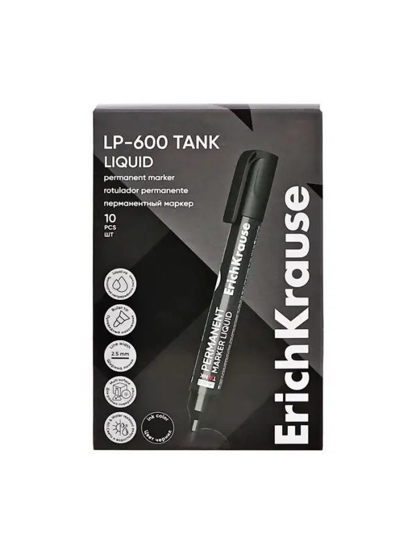 Маркер перманентный ErichKrause. Tank LP-600, чёрный, узел 2.5 мм, жидкий
