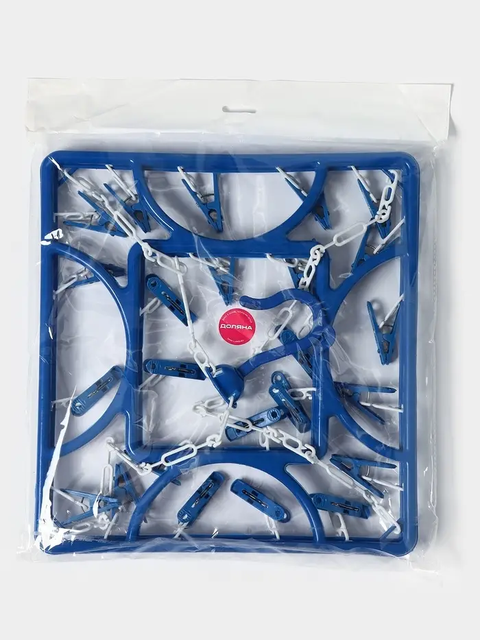 Сушилка для белья подвесная квадратная Доляна, 24 прищепки, синяя