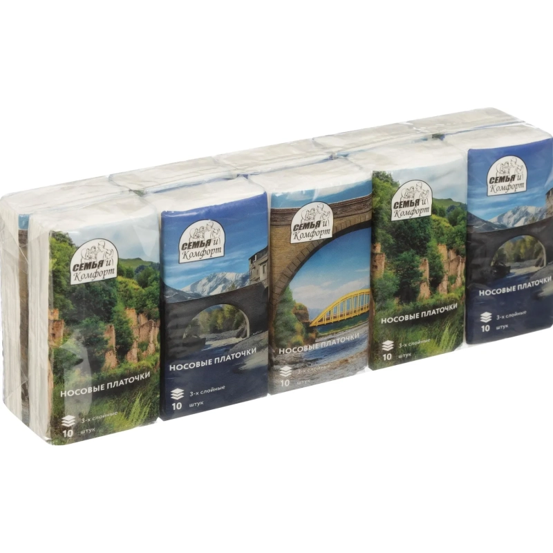 Носовые платочки Семья и Комфорт белые 3-сл. 10лх10пач/уп арт. 150