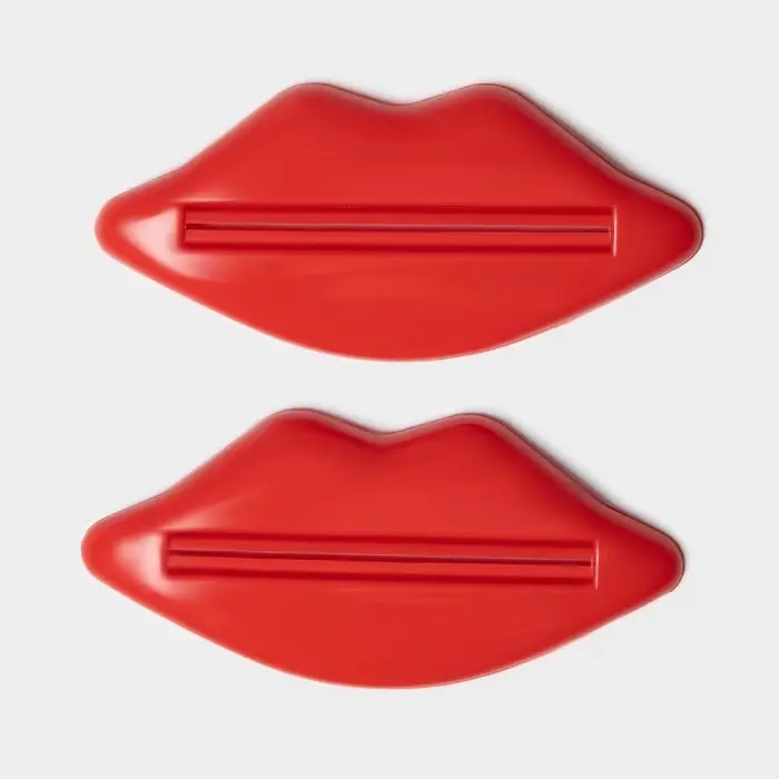 Набор выдавливателей для зубной пасты &laquo;Губы&raquo;, 2 шт., 9.3&times;4.2 см, красный
