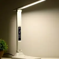 Лампа настольная светодиодная, часы, календарь, термометр, 3 режима, USB, 12&times;17&times;34 см, белая