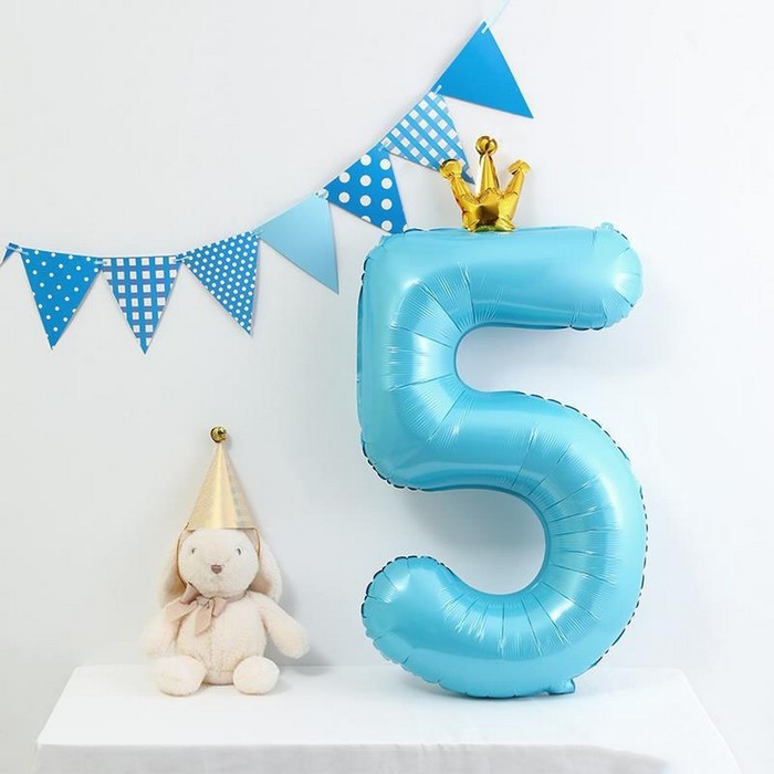 Шар фольгированный 40" &laquo;Цифра 5 с короной&raquo;, цвет голубой