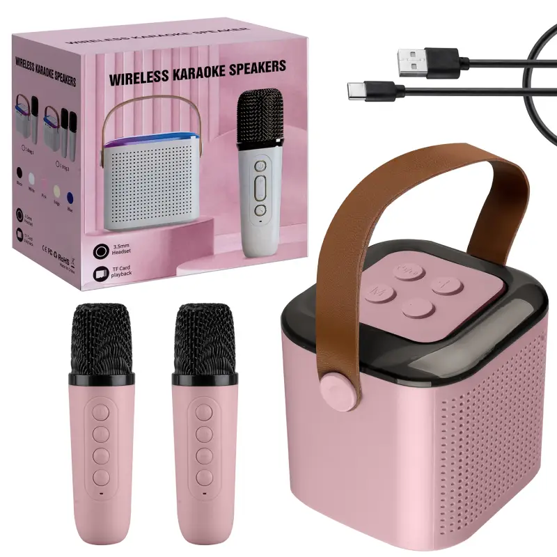 Портативная акустика с 2 микрофонами Y1 Розовая (40шт/кор)