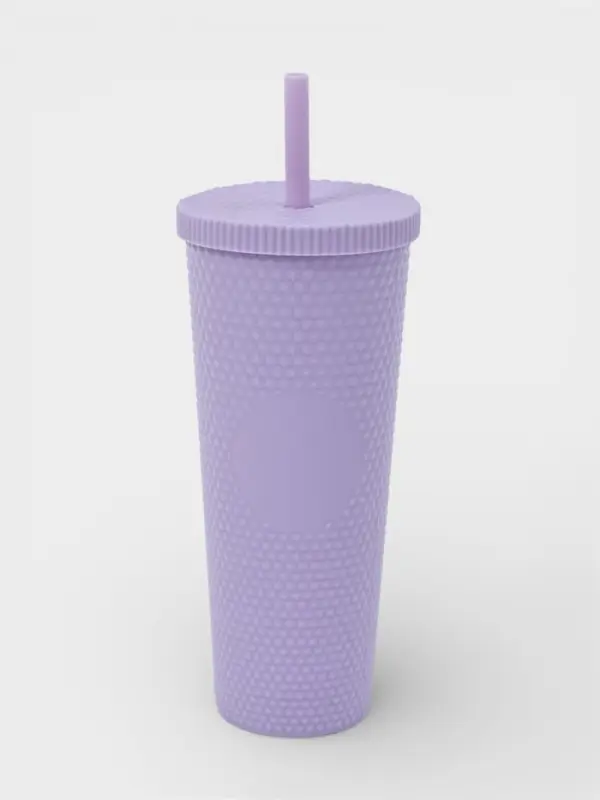 Стакан с крышкой и трубочкой Доляна &laquo;С собой&raquo;, 400 мл, пластик PP, сиреневый