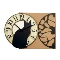 Часы настенные Gatto nero, черный кот, интерьерные, плавный ход, d=33.5 см