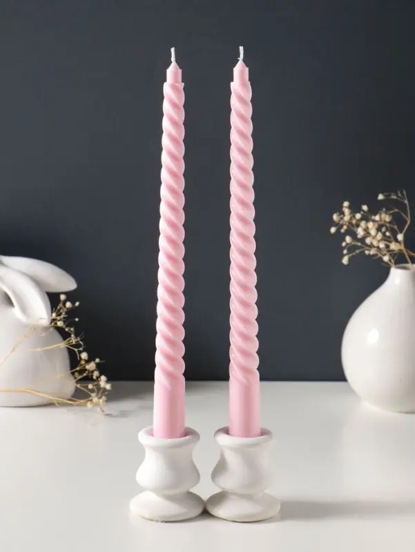 Набор свечей витых 25 см, 2 шт., 57 г, 5 ч, пастельно-розовый