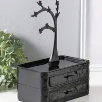 Шкатулка универсальная  "Цветущее дерево", 2 яруса,  17,2х10,5х24 см,  цвет чёрный