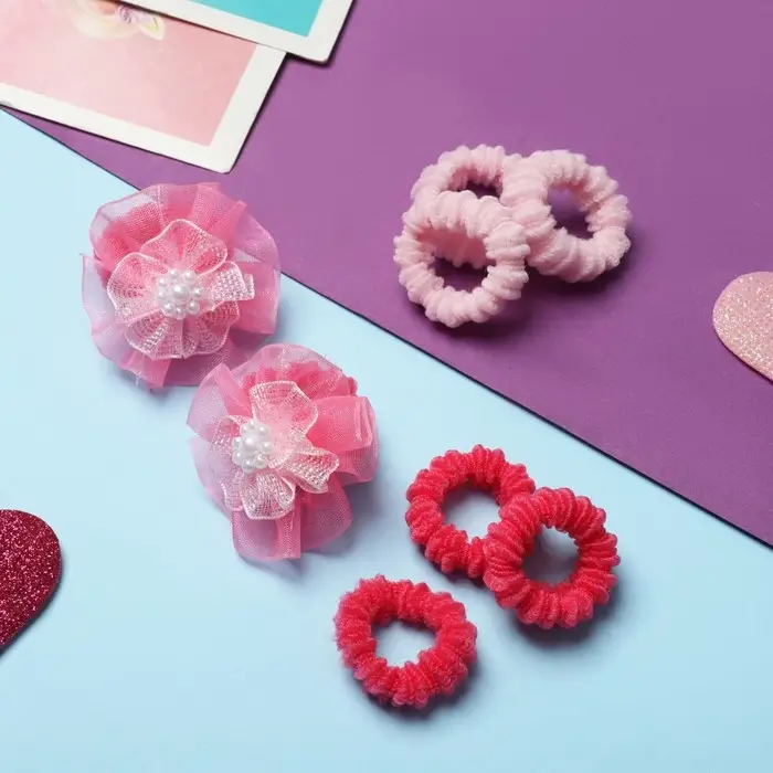 Резинка для волос  Резинка для волос "Кружево" (набор 8 шт) объёмный цветок, розовый