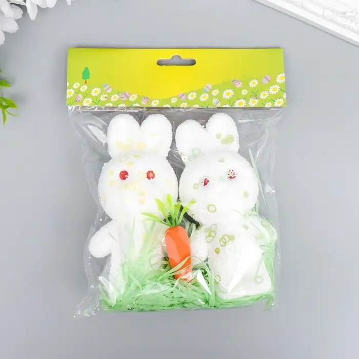 Пасхальный декор «Зайчата в посыпке с морковкой и травкой», набор 12 см, настольная фигурка Пасхальный декор «Зайчата в посыпке с морковкой и травкой», набор 12 см, настольная фигурка