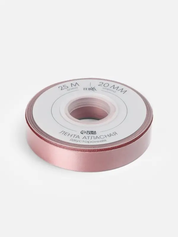 Лента атласная TEIRA, двухсторонняя, 20 мм, 25&plusmn;1 м, нежно-розовая №164
