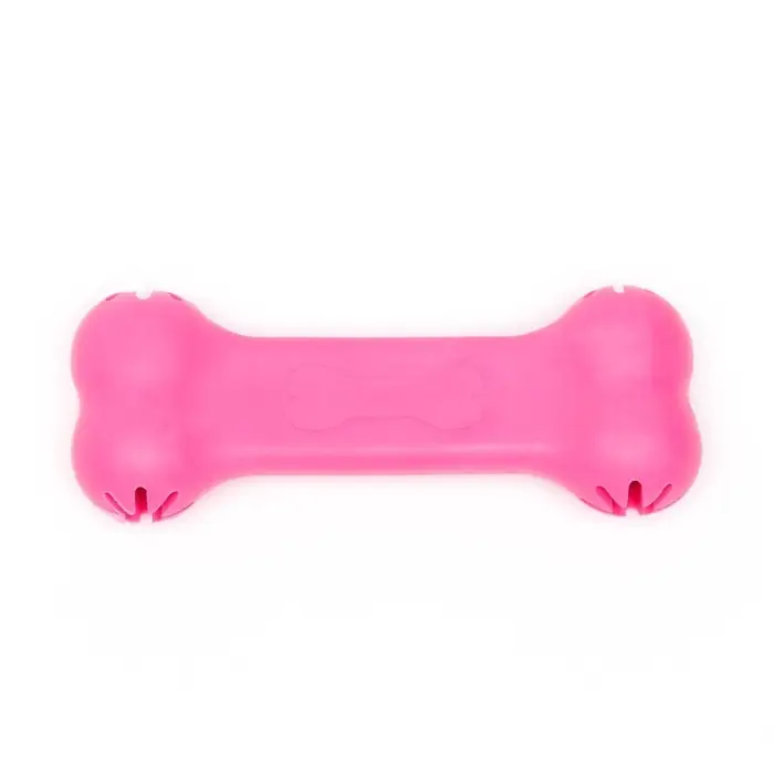 Жевательная игрушка для собак &laquo;Вкусная кость&raquo;, 11 см, с отверстиями для лакомств, TPR, розовая