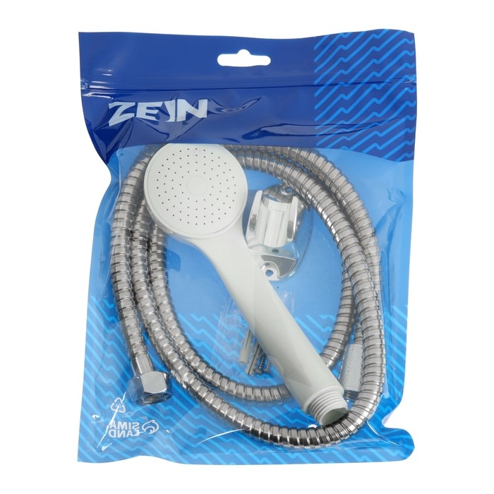 Набор для душа ZEIN Z0103, шланг 150 см, гайки пластик, лейка 1 режим, держатель, белый Набор для душа ZEIN Z0103, шланг 150 см, гайки пластик, лейка 1 режим, держатель, белый