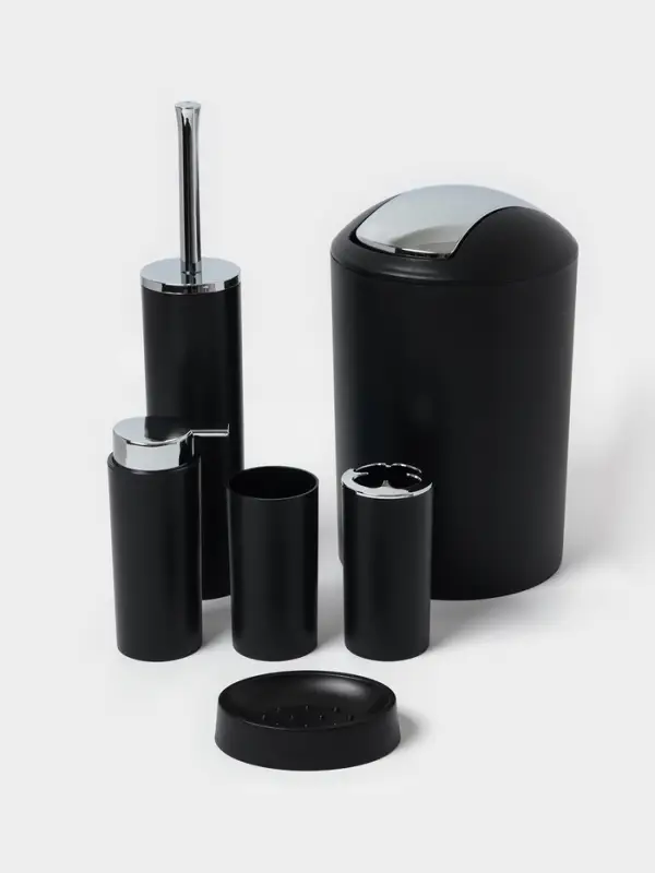 Аксессуары для ванной SAVANNA &laquo;Сильва&raquo;, 6 предметов, дозатор, мыльница, 2 стакана, ёршик, ведро, чёрные