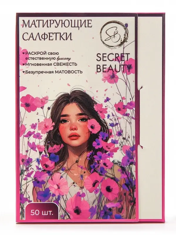 Матирующие салфетки Secret Beauty, 50 шт., розовые Матирующие салфетки Secret Beauty, 50 шт., розовые