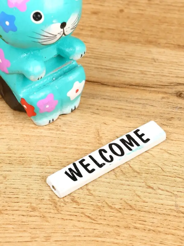 Сувенир  Сувенир "Кот с табличкой WELCOME" дерево 8х5х10 см, цв. бирюзовый