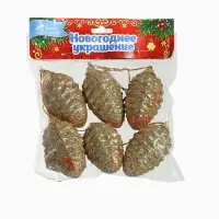 Ёлочные игрушки 6 шт. &laquo;Шишка с переливами&raquo; 3.5&times;5.5 см, золото