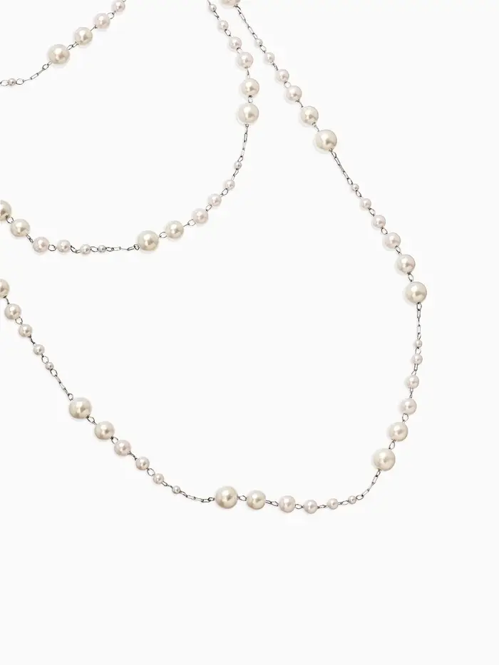 Бусы жемчужные, длинные, d=3.4, 5.6, 8.10, белые в серебре