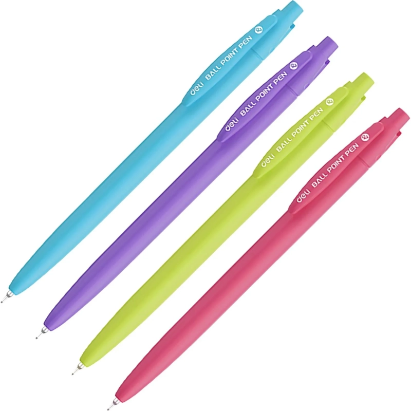 Ручка шариковая автомат. Deli EQ53-BL,гибр.нак0,7,софт-тач,син,в асс