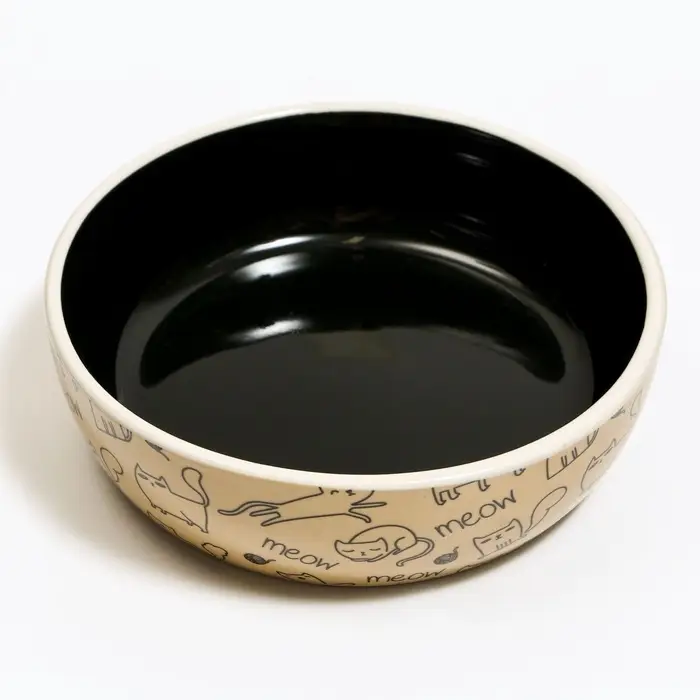 Миска керамическая &laquo;Графичная Коты&raquo; 200 мл, 12&times;3.5 см, бежево-чёрная