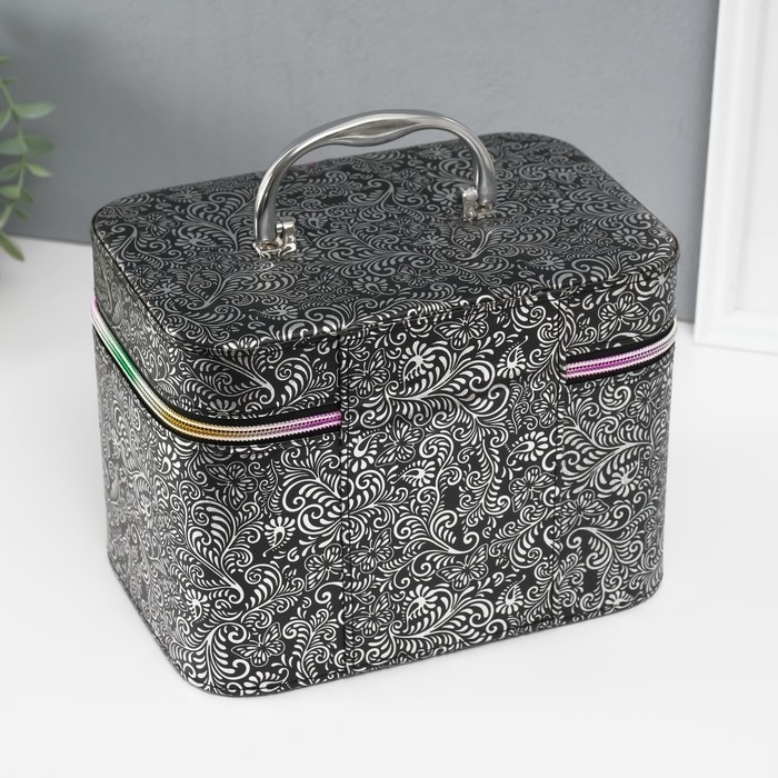 Шкатулка кожзам с зеркалом Шкатулка кожзам с зеркалом "Узоры, бабочки" чёрная н-р 3 шт 19х10,5х10,5 21х13х14 15х23х17см
