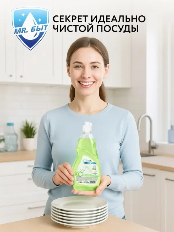 Гель для мытья посуды, 500 мл, аромат яблоко, Mr.Быт