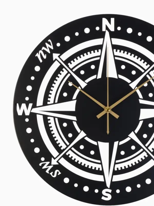 Часы настенные интерьерные &laquo;Компас&raquo;, бесшумные, плавный ход, d=40 см, металл, чёрные