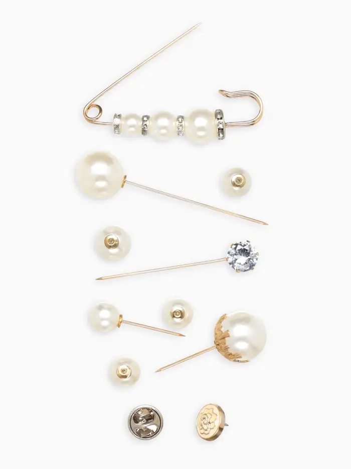 Набор булавок (6 шт.) &laquo;Жемчужное ассорти&raquo;, 6.5 см, белый в золоте