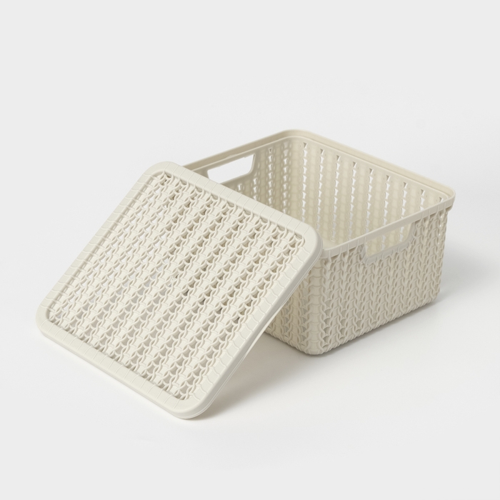 Коробка для хранения «Вязание», 1,5 л, 17×15×8 см, с крышкой, цвет белый ротанг Коробка для хранения «Вязание», 1,5 л, 17×15×8 см, с крышкой, цвет белый ротанг