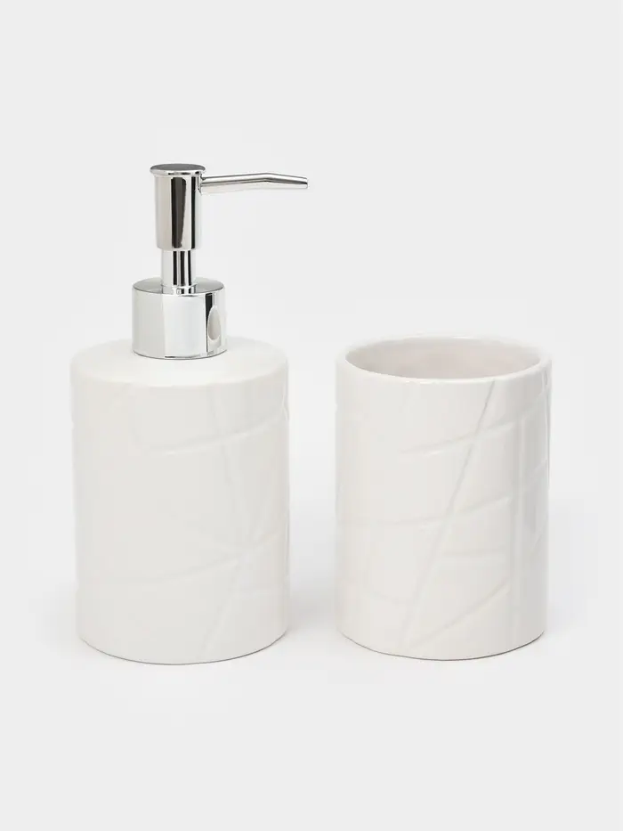 Набор для ванной "Fantasy", 2 предмета (дозатор для мыла, стакан), цвет белый