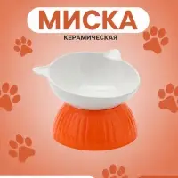 Миска &laquo;Тандем-Кис&raquo;, 200 мл, 14.1&times;12.5&times;5.3 см, подставка 11.9&times;4.8 см, керамика