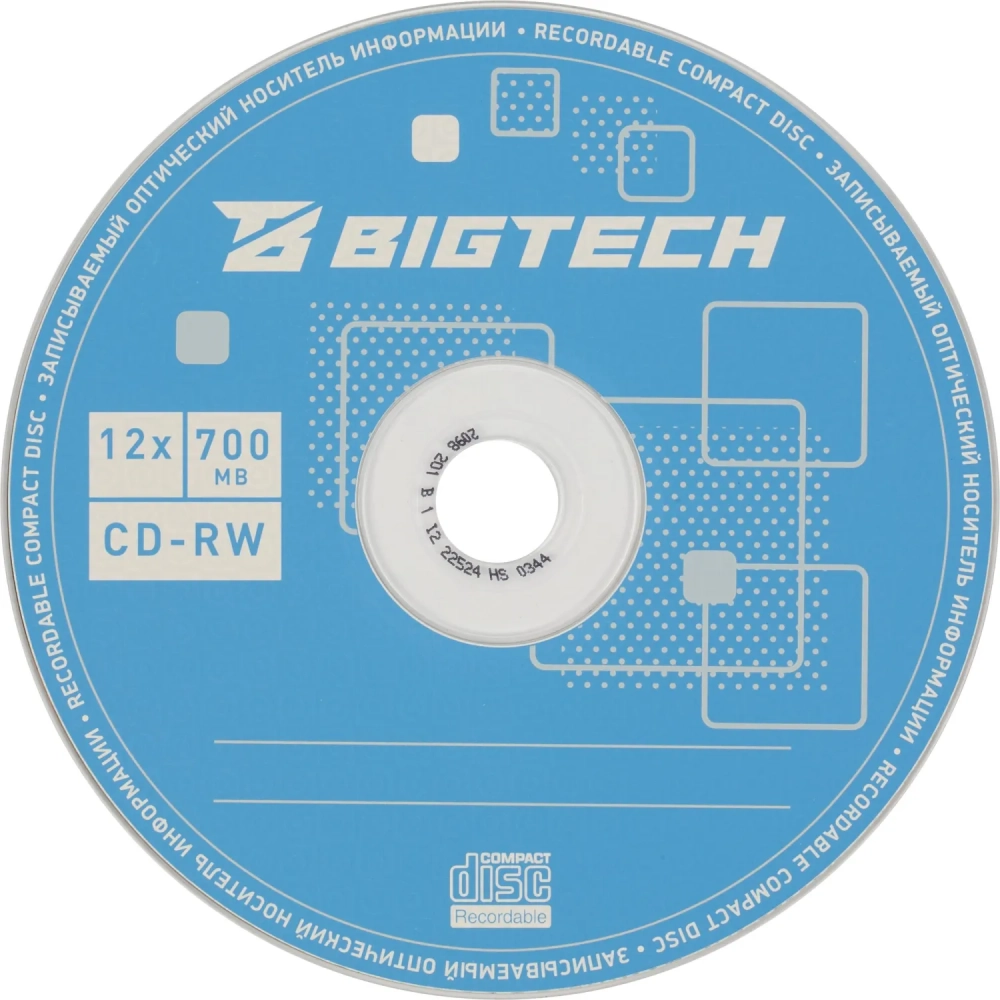 Носители информации Bigtech YCDRWB003 CD-RW/700МБ/12x/1шт конверт белый
