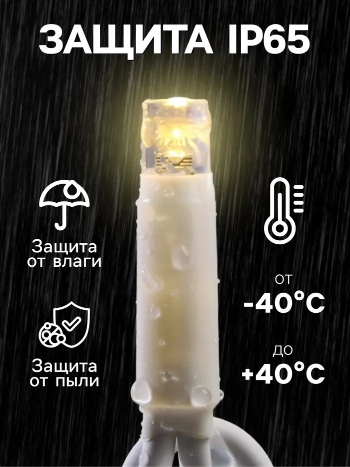 Гирлянда &laquo;Бахрома&raquo; 3&times;0.6 м, IP65, УМС, тёмная нить каучук, 108 LED, свечение тёплое белое, 220 В