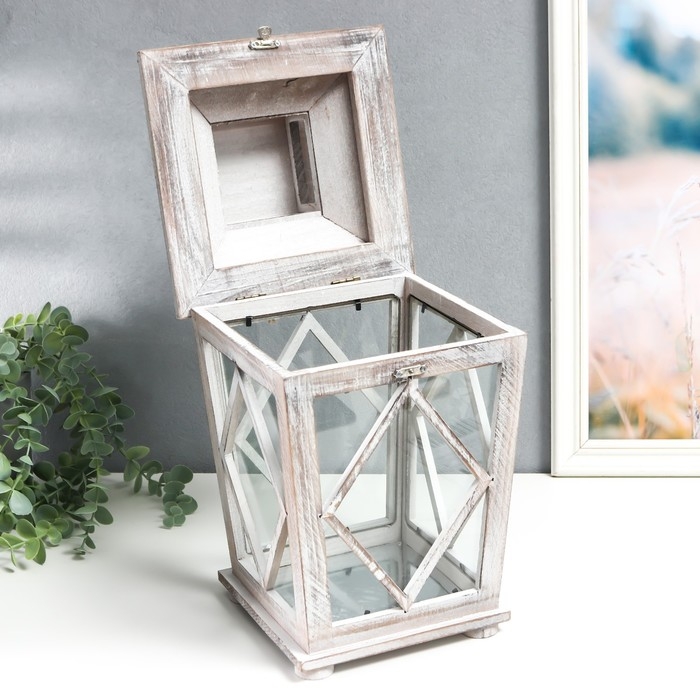 Подсвечник дерево на 1 свечу Подсвечник дерево на 1 свечу "Ромб на фонарике" коричневый состаренный 40х20х17 см