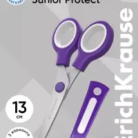 Ножницы детские ErichKrause Junior Protect, 13 см, с пластиковым чехлом и именным стикером, в блистере, МИКС