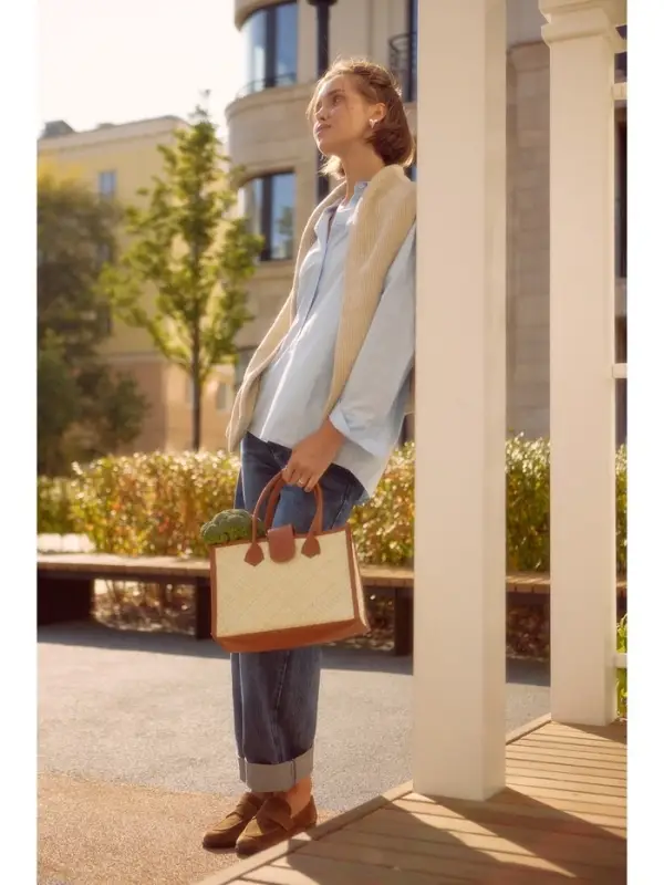 Сумка плетёная на застёжке из пандана, 30&times;10&times;35 см, бежево-коричневая