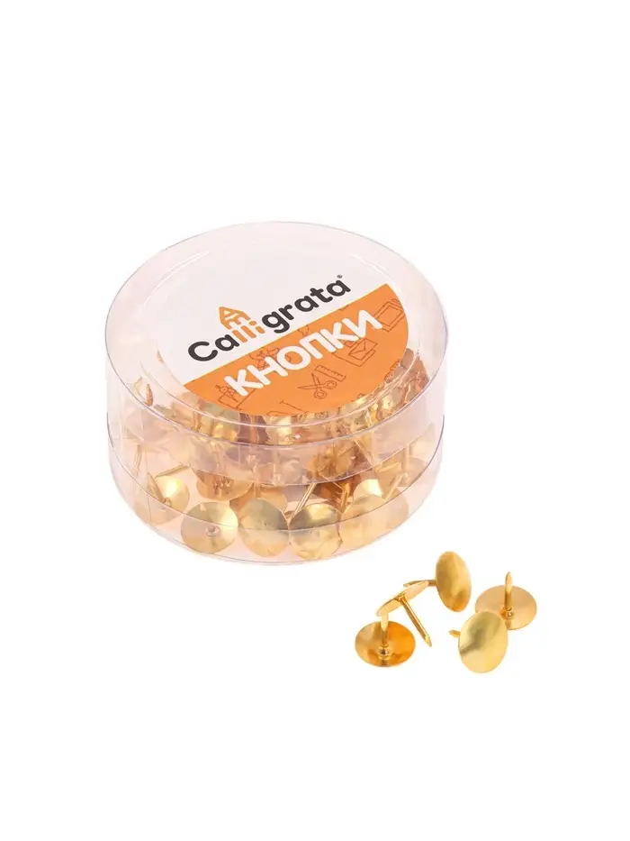 Кнопки канцелярские 12 мм., в картонной коробке, 50 штук, золотистые Кнопки канцелярские 12 мм., в картонной коробке, 50 штук, золотистые