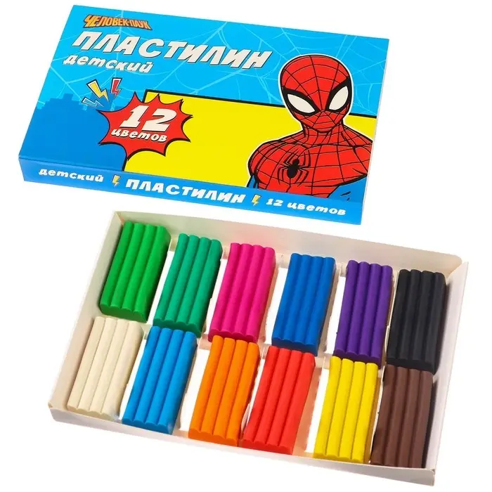 Пластилин  &laquo;Детский&raquo;, 12 цветов, 180 г, Человек-паук