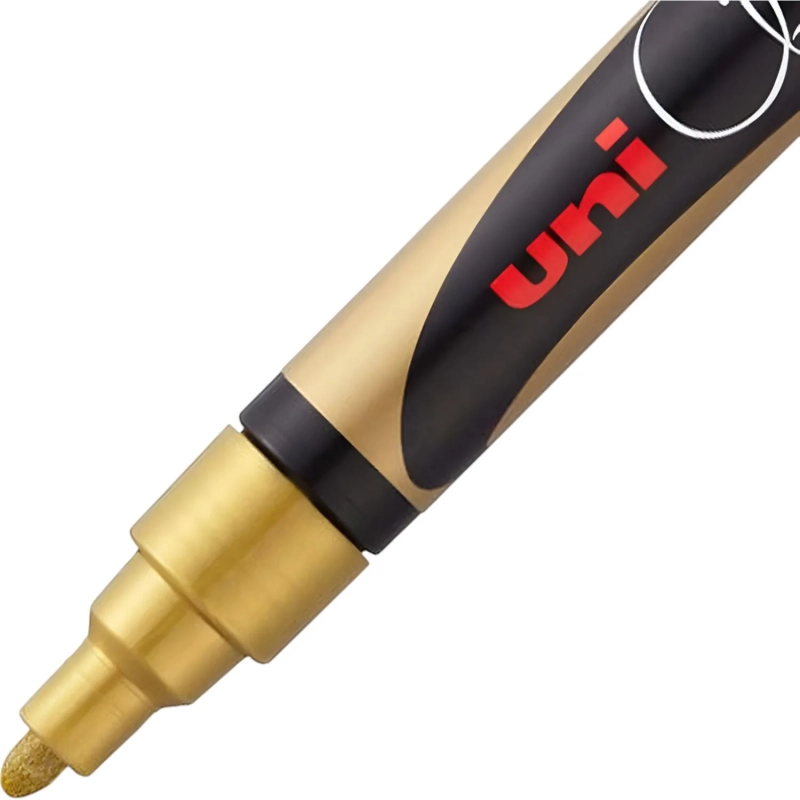 Маркер меловой UNI PWE-5M, золото, 1.8-2.5 мм.