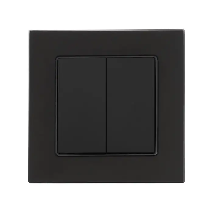 Выключатель TOT Matte Glass, 10 А, 2 клавиши, скрытый монтаж, стеклянная рамка, чёрный