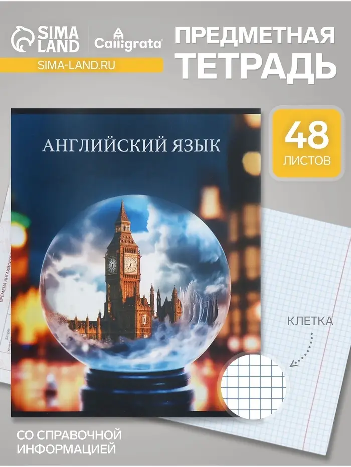 Тетрадь предметная Calligrata TOP &laquo;Школьный стиль&raquo;, 48 листов в клетку Английский язык, со справочным материалом, пластиковая обложка, блок офсет