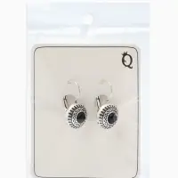 Серьги под натуральный камень &laquo;Этника&raquo;, круг в узорах, чёрные в чернёном серебре