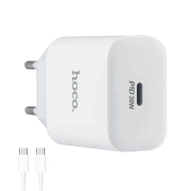 Сетевое зарядное устройство с кабелем Type-C на Type-C PD30W C76A Pro HOCO белое