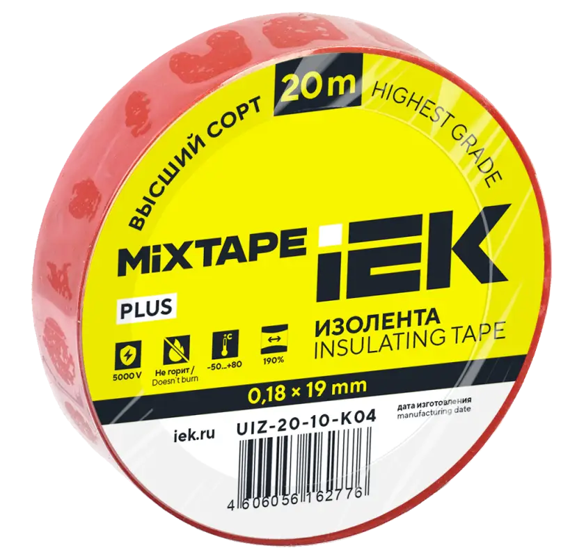 Изолента 0,18х19мм красная 20м IEK MIXTAPE PLUS