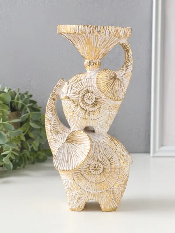 Подсвечник полистоун на 1 свечу "Слоны. Золотые круги" d=8 см 12х10х24 см