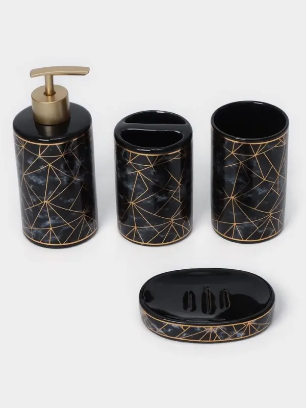 Аксессуары для ванной &laquo;Лофт&raquo;, 4 предмета, дозатор 250 мл, мыльница, 2 стакана, чёрные