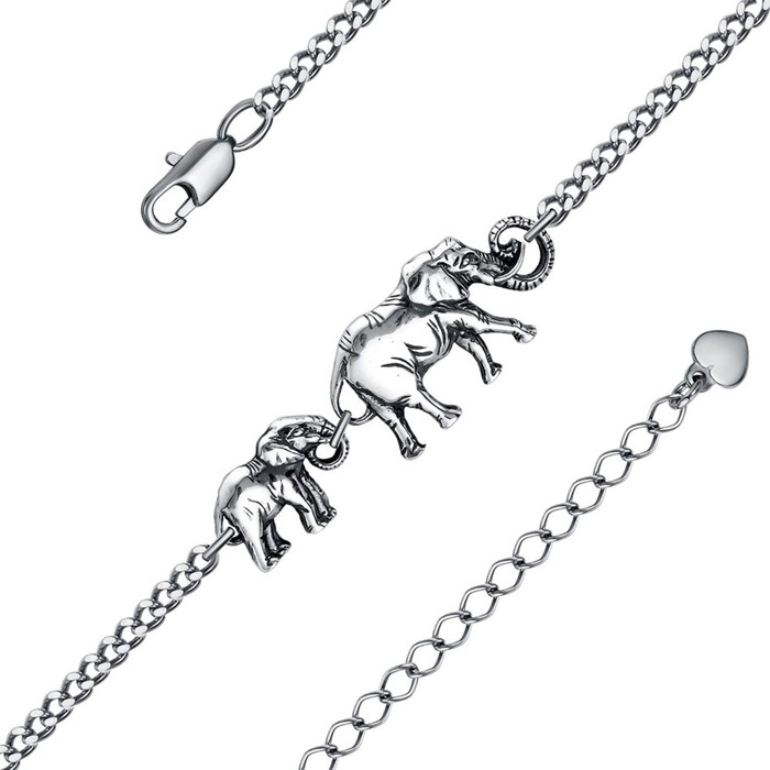 Браслет «Слоны», посеребрение с оксидированием, 17 размер Браслет «Слоны», посеребрение с оксидированием, 17 размер