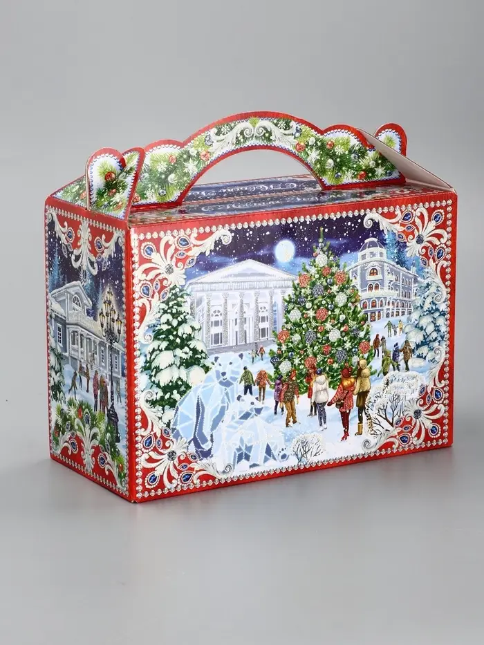 Подарочная новогодняя коробка «На катке», для сладких подарков, 25×12×24 см