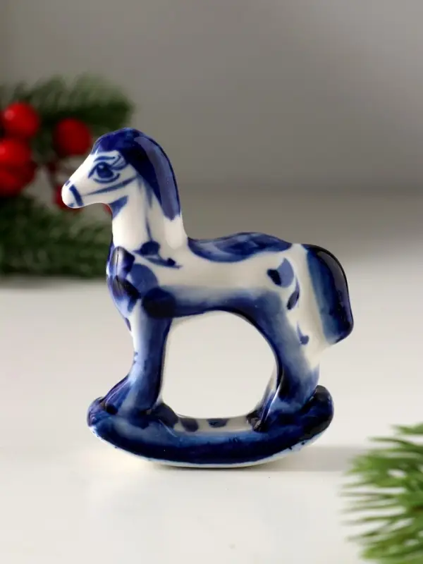 Сувенир Лошадка-качалка, 9х7,5 см , гжель Сувенир Лошадка-качалка, 9х7,5 см , гжель